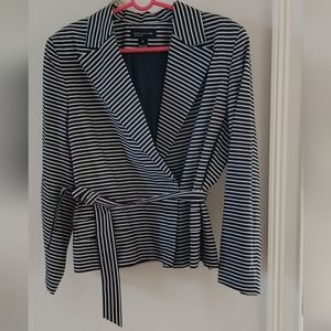 Jones Wear Studio Belted Blazer Nautical Navy Blue White Jacket XL